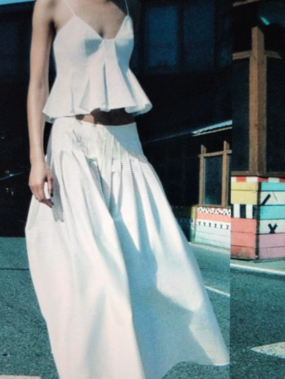 Zara Cotton Box Pleat Maxi Skirt In White